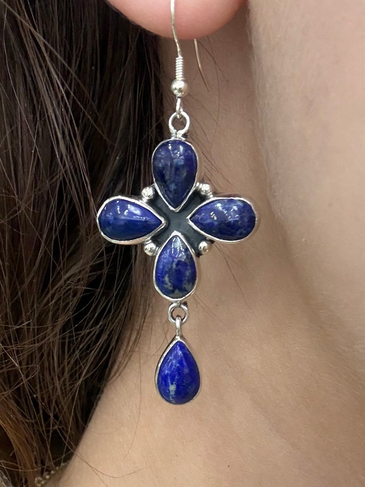 Blue Lapis Cross Earrings