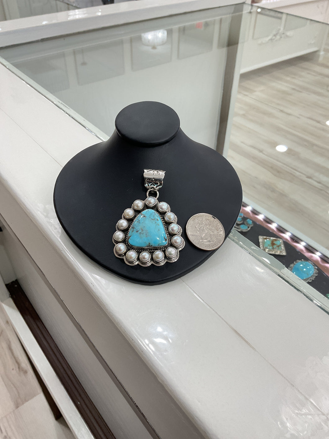 Smokey Kingman Turquoise and Pearl Necklace