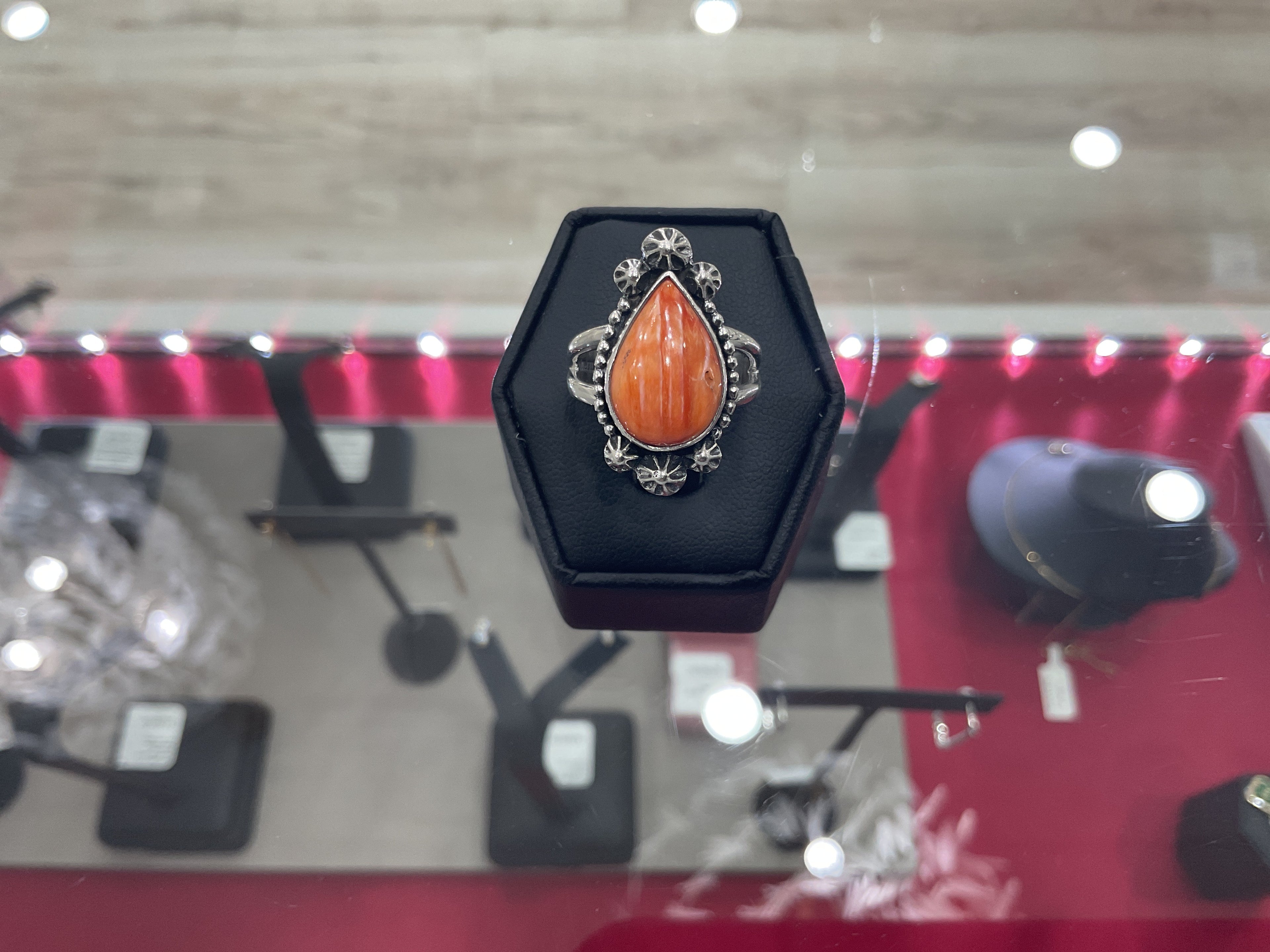 Orange Spiny Oyster Teardrop Ring