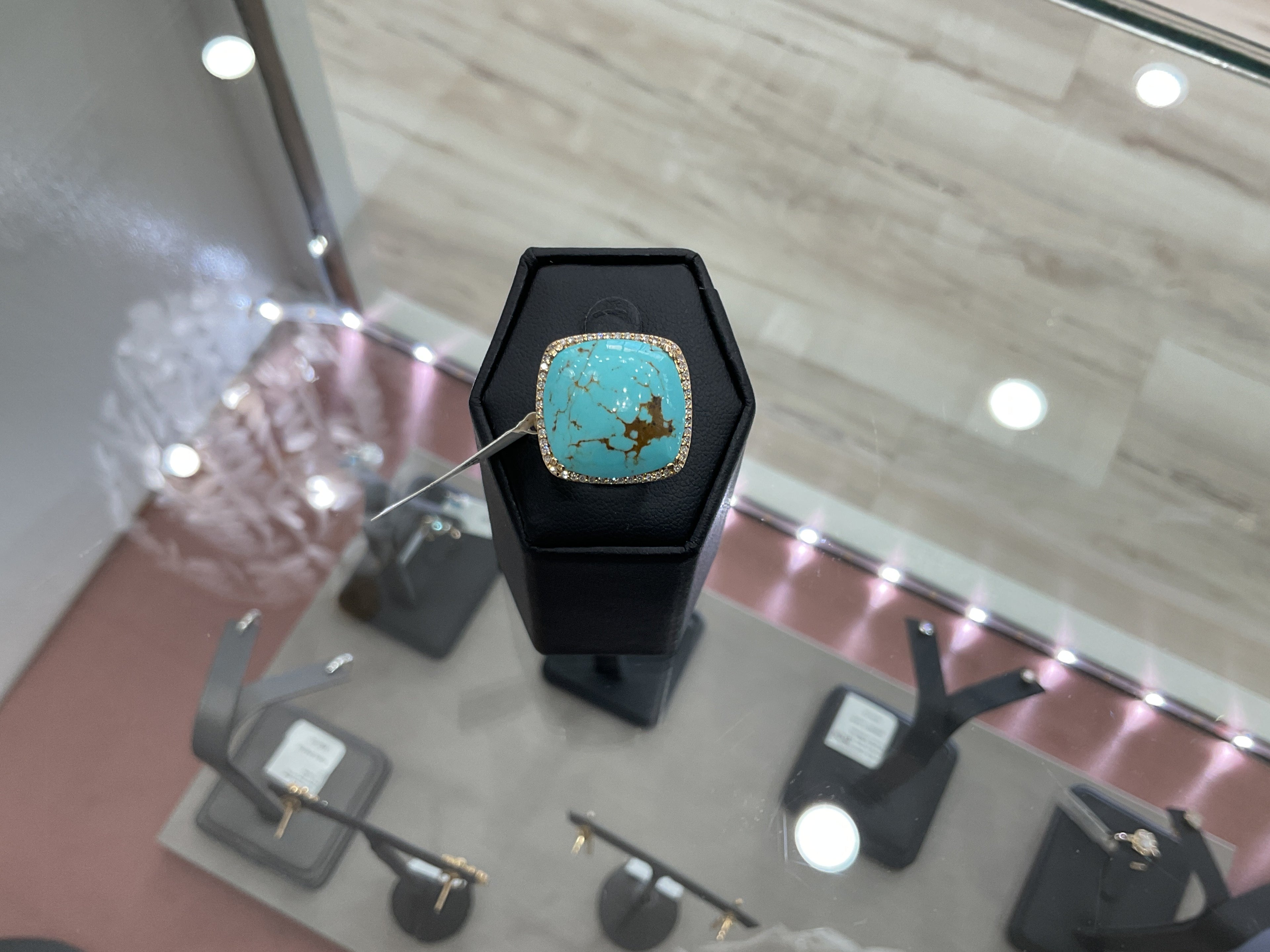 14KY Natural Diamond & Nevada Turquoise Ring