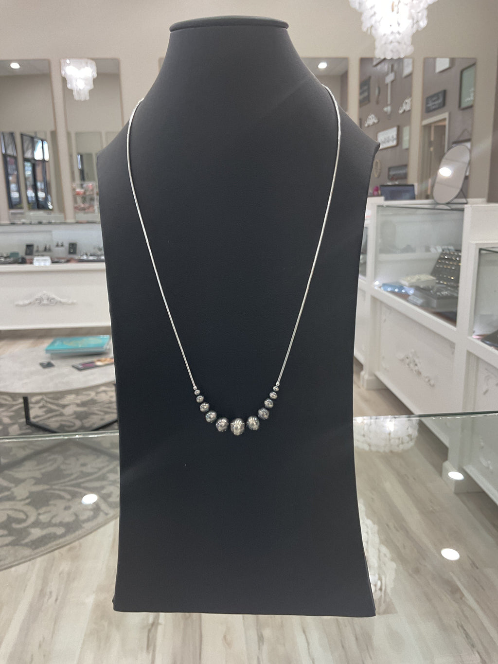 Sterling Silver Oxidized Bead Necklace