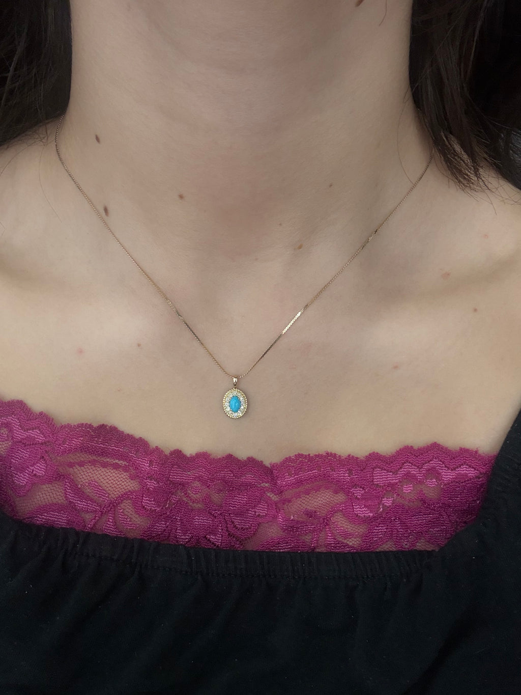 14KY Natural Diamond Turquoise Necklace