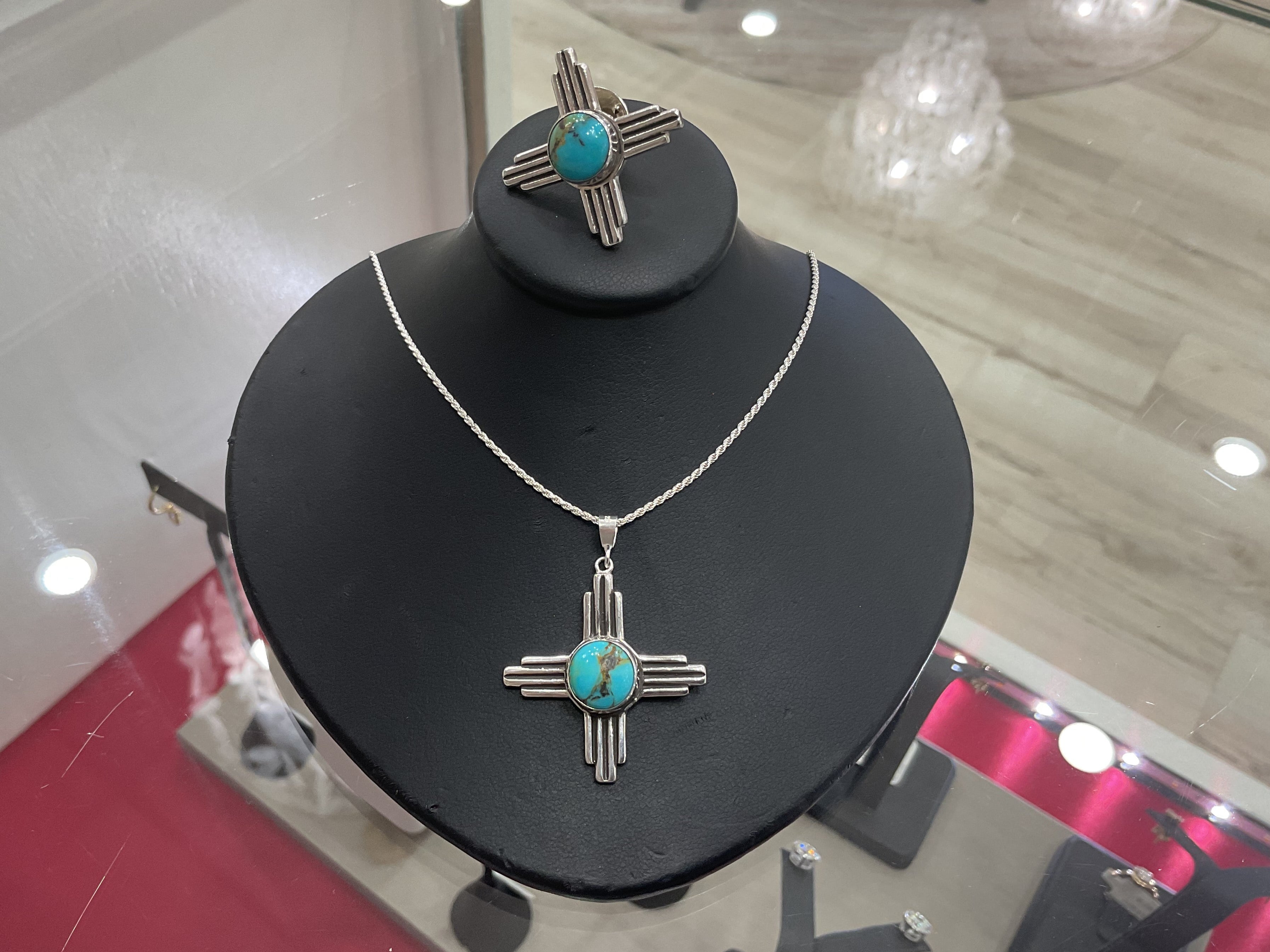 Zia Turquoise Necklace and Pin Set