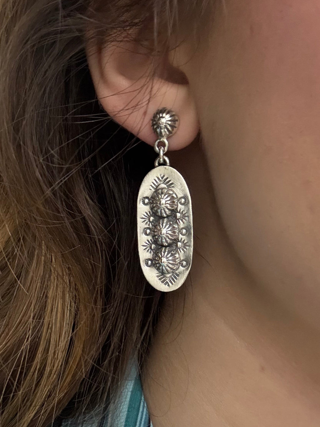 Sterling Silver Stamped Earrings with 3D Embellishment