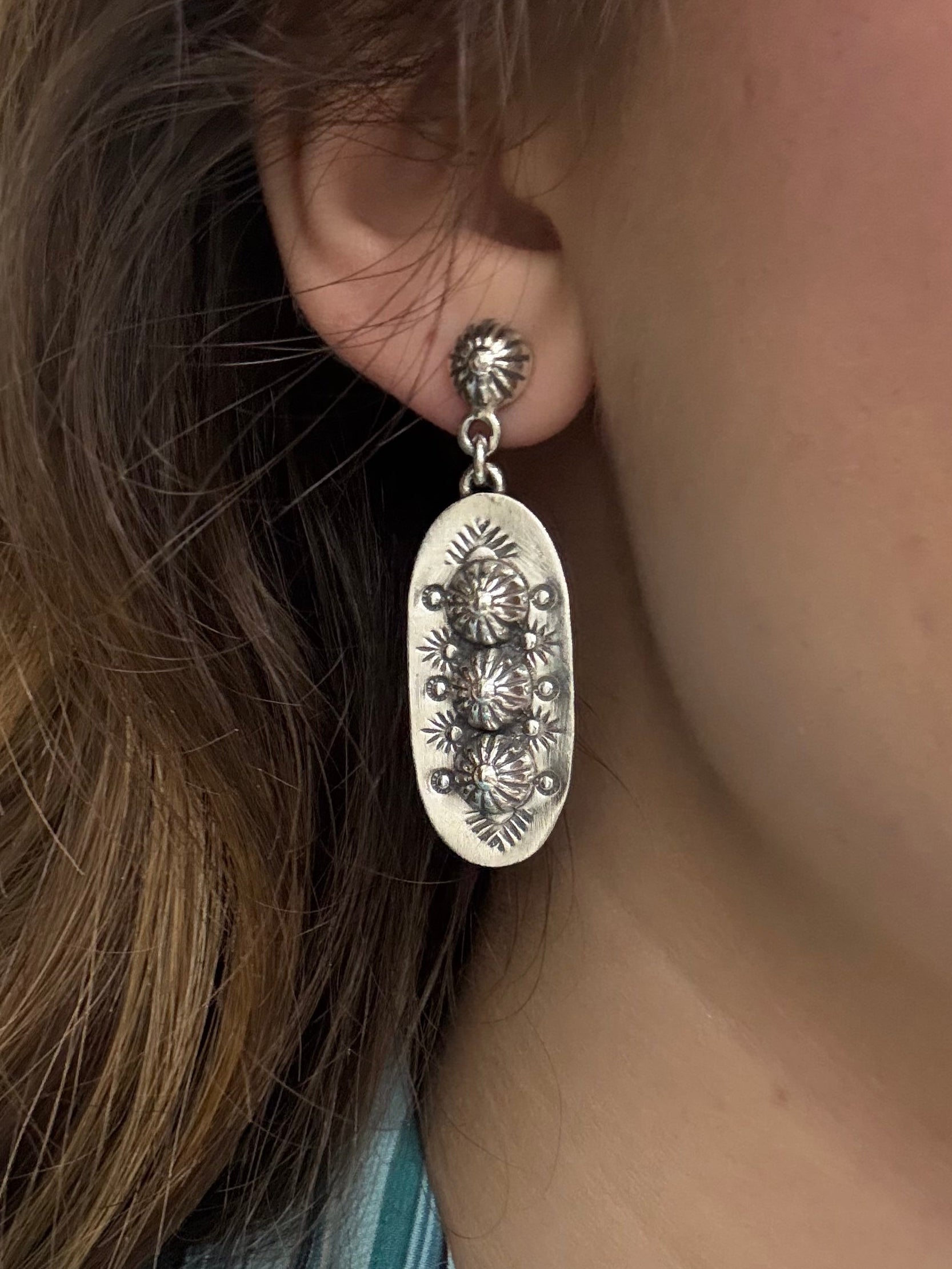 Sterling Silver Stamped Earrings with 3D Embellishment