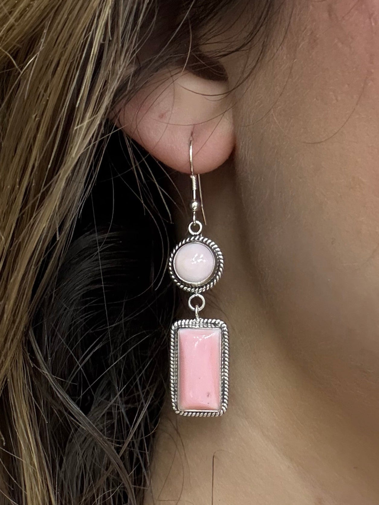 Double Pink Conch Sterling Silver Earrings
