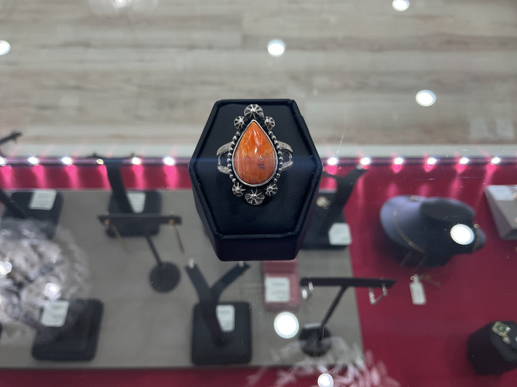 Orange Spiny Oyster Teardrop Ring