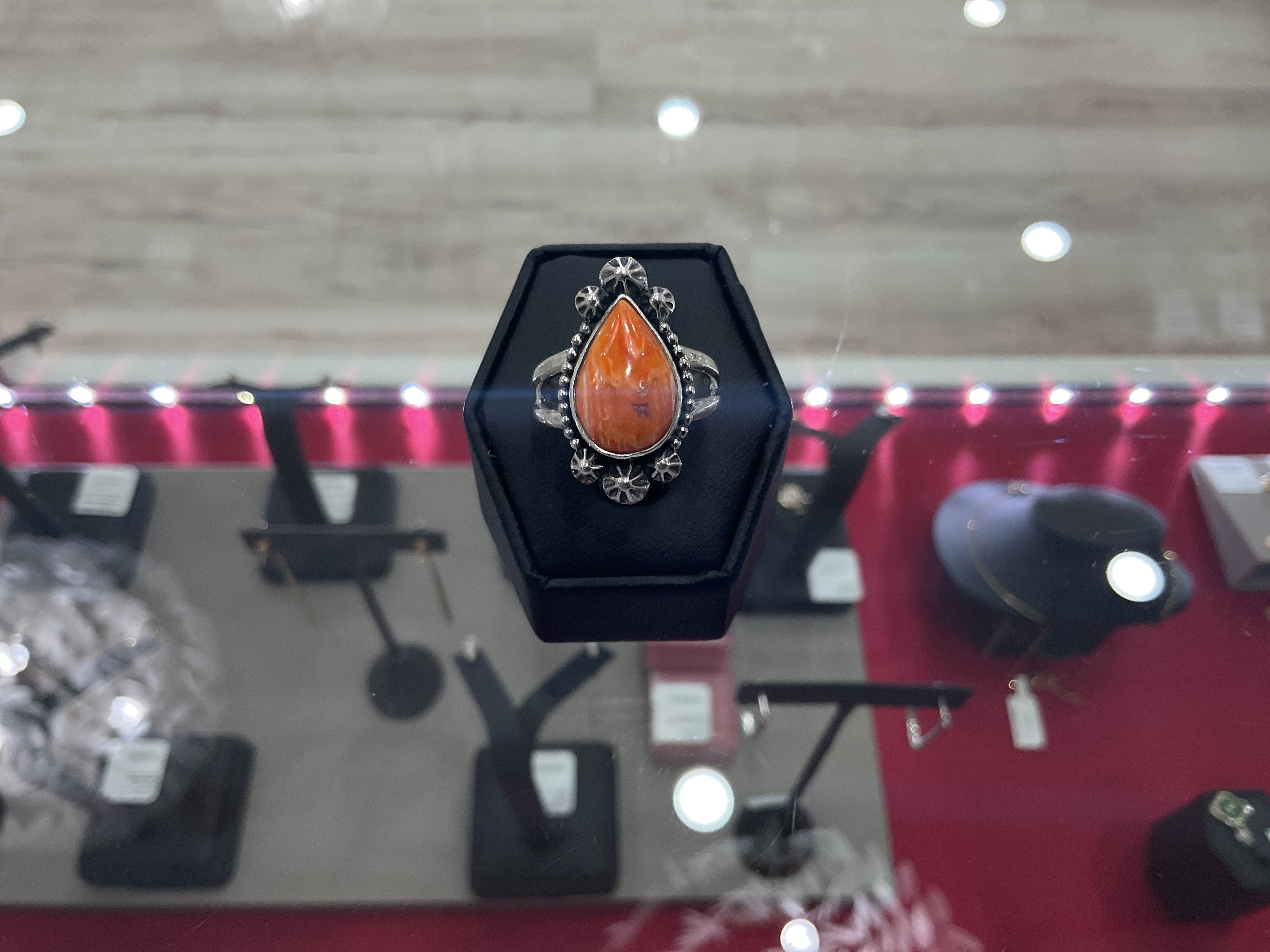 Orange Spiny Oyster Teardrop Ring