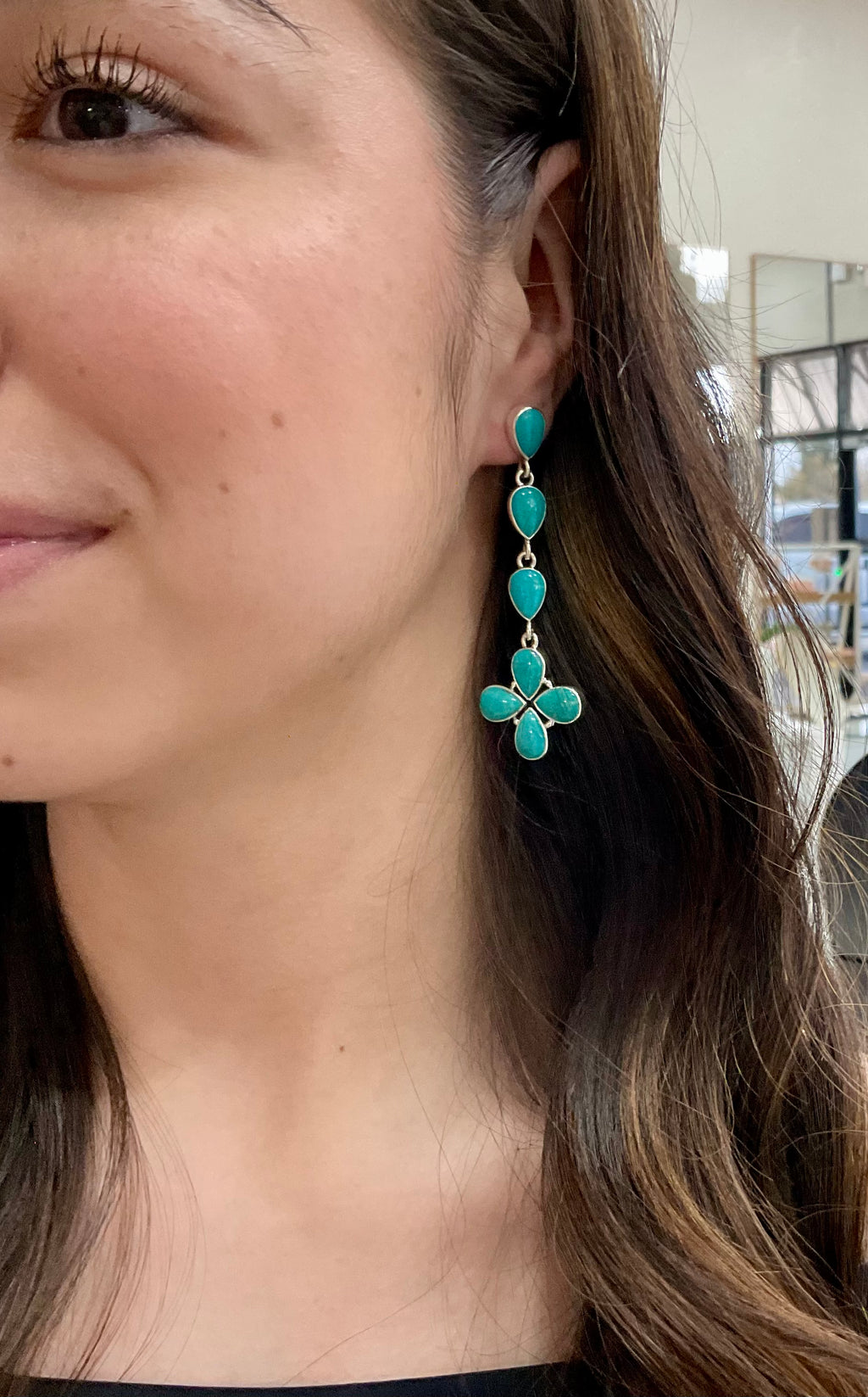 Nevada Turquoise and Sterling Silver Cluster Earrings