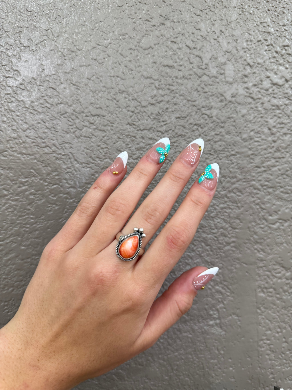 Orange Spiny Oyster Teardrop Ring