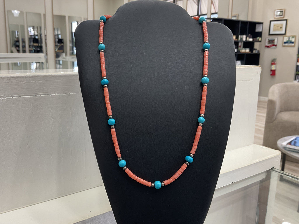 Salmon Coral & Sonoran Turquoise Necklace