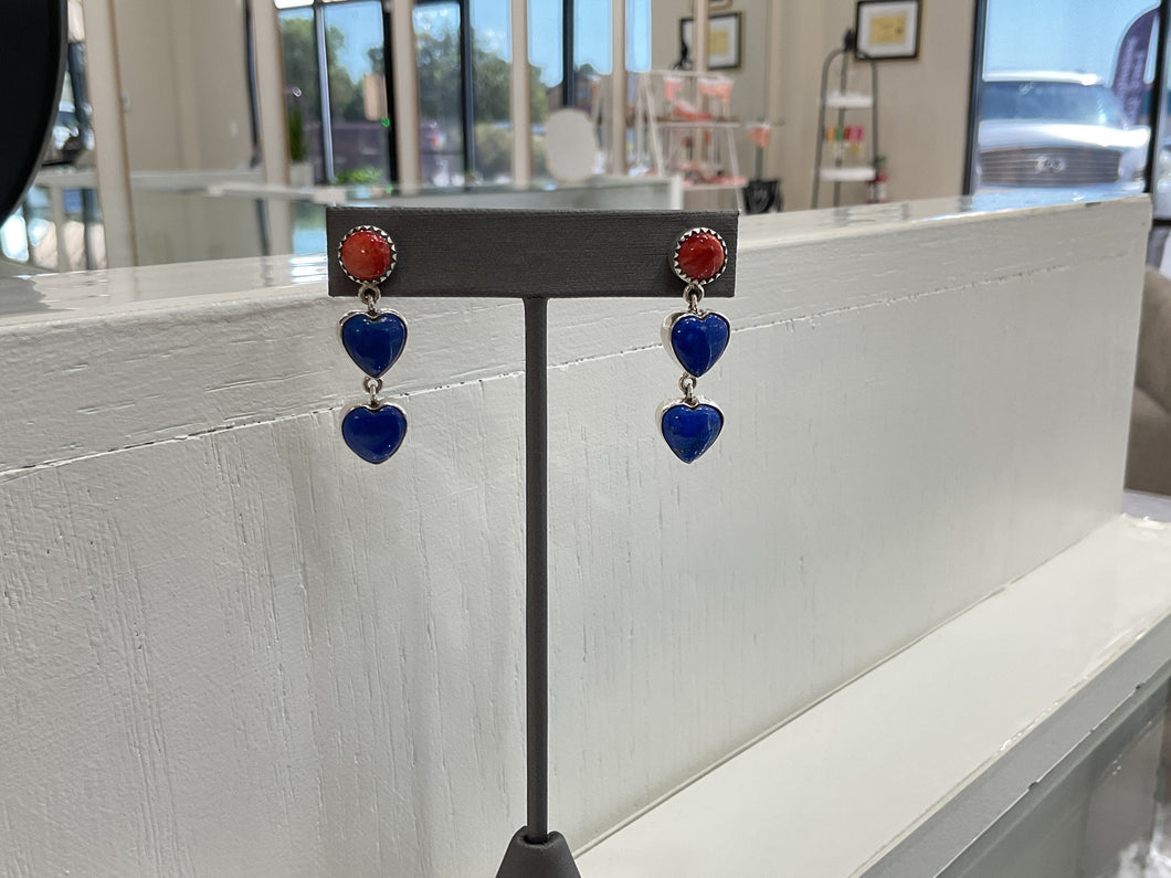 Red Spiny & Blue Lapis Earrings