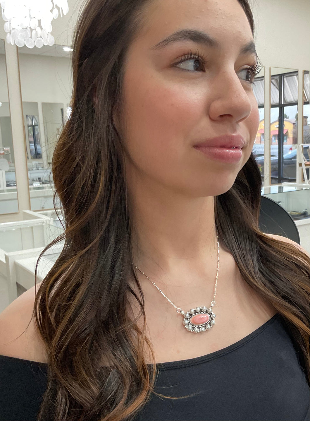 Pink Conch and Pearl Necklace
