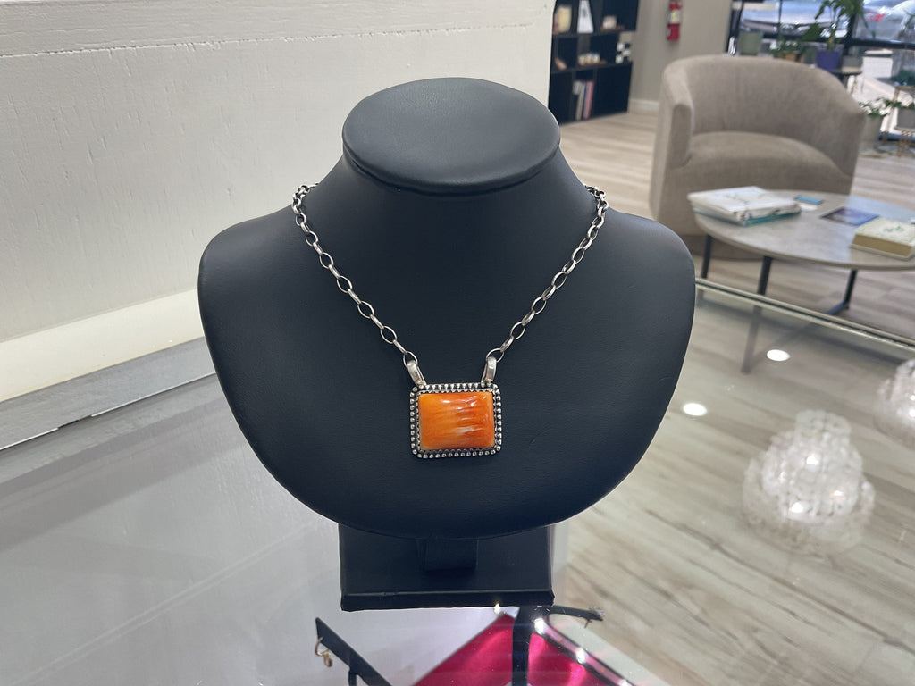 Orange Spiny Oyster Square Necklace