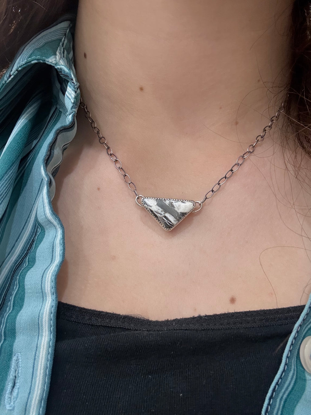 White Buffalo Sterling Silver Earring &Necklace Set