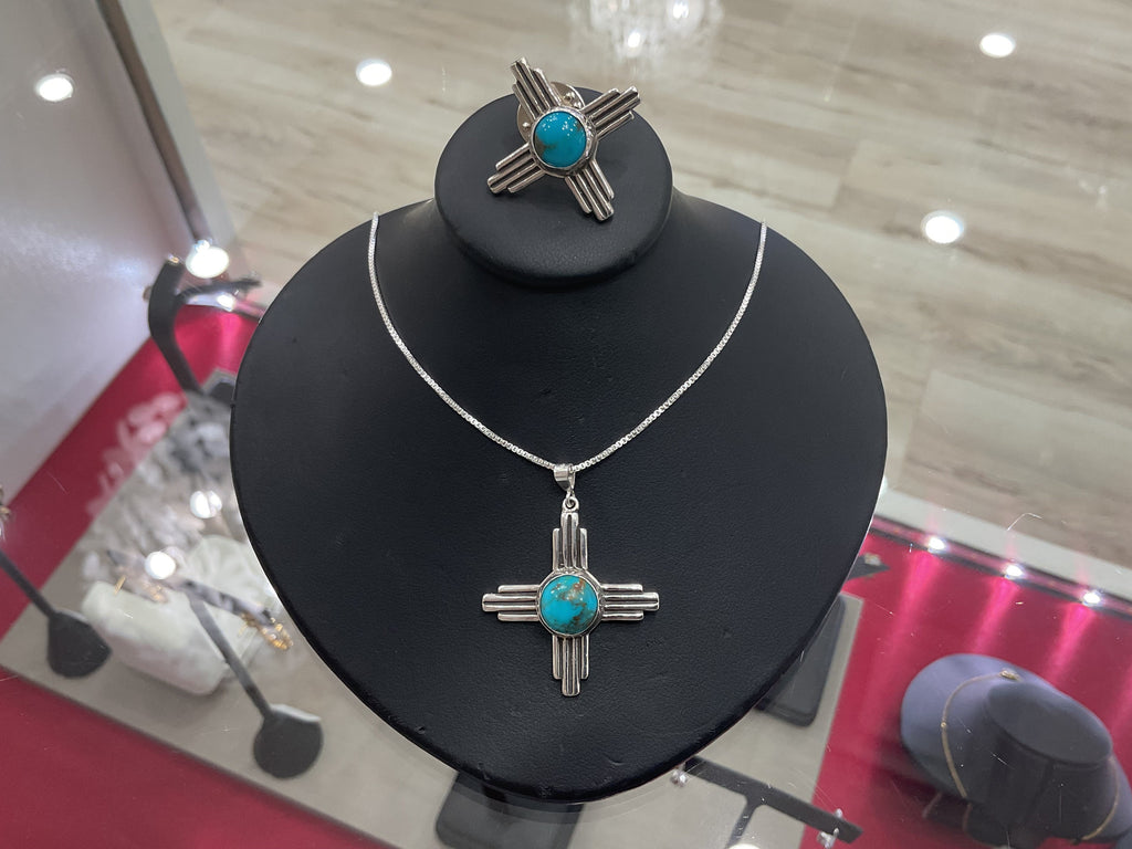 Zia Turquoise Necklace and Pin Set