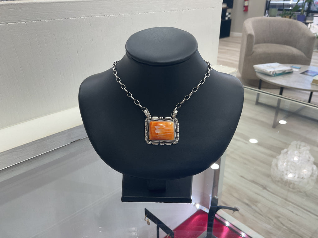 Orange Spiny Oyster Square Necklace