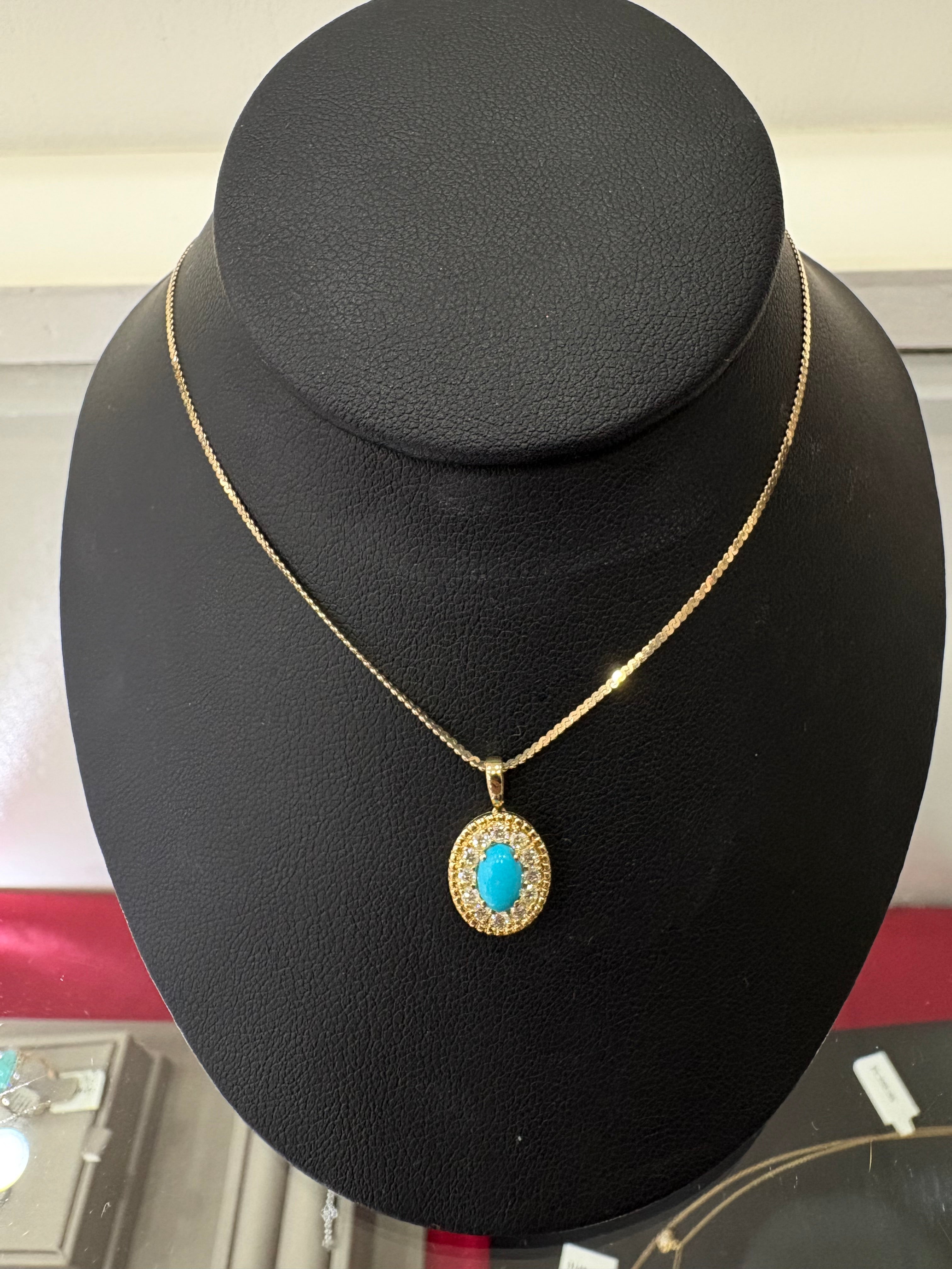 14KY Natural Diamond Turquoise Necklace