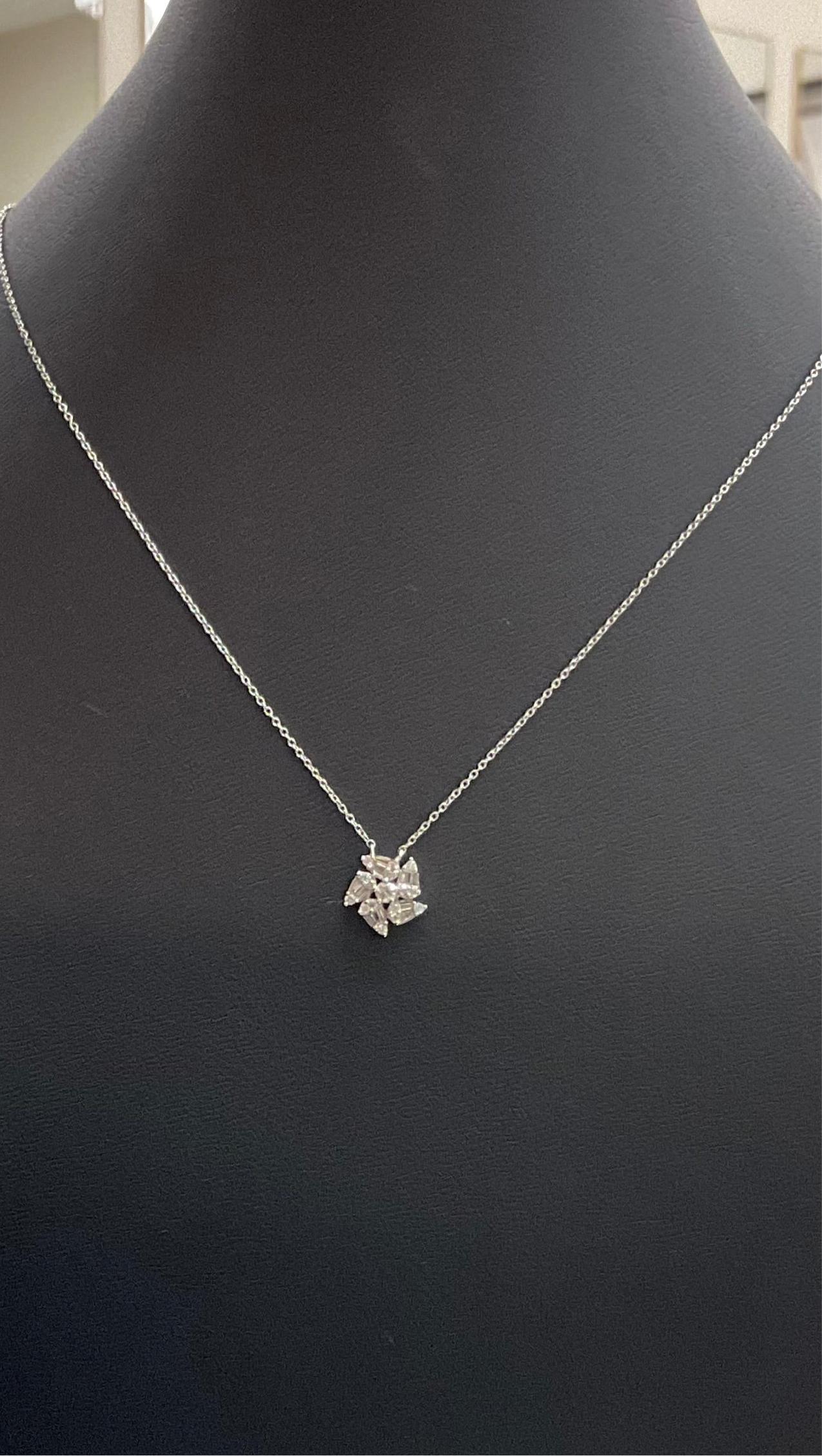 14K White Cluster Necklace