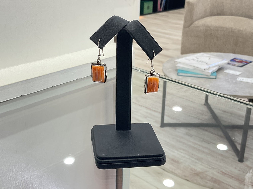 Orange Spiny Oyster Square Sterling Silver Earrings