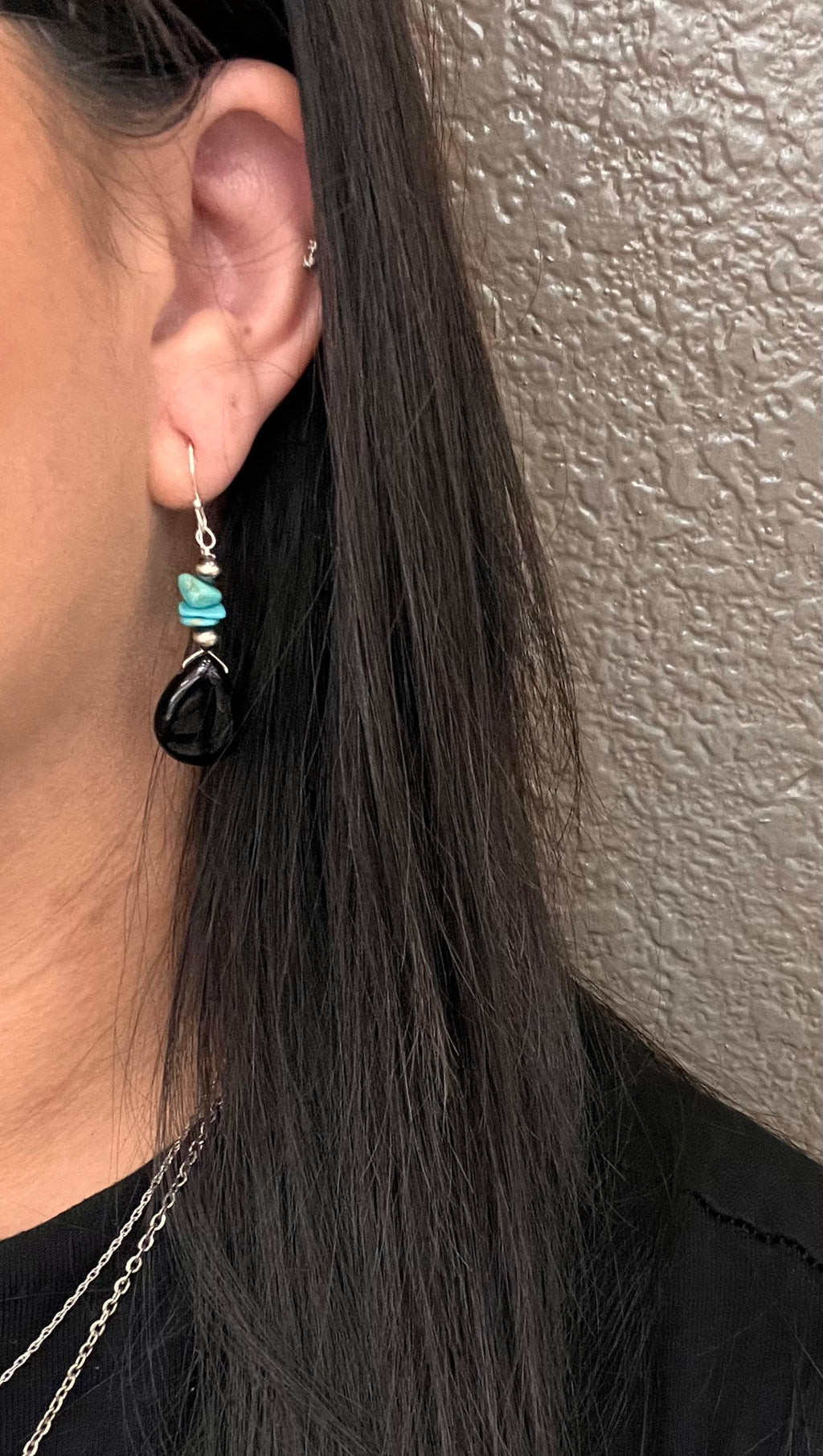 Black Onyx With Sonoran Turquoise Earrings