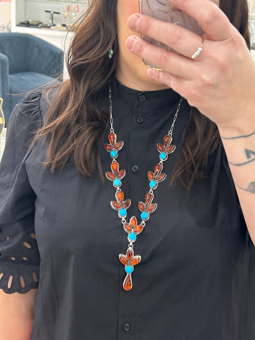Amber and Kingman Turquoise Necklace