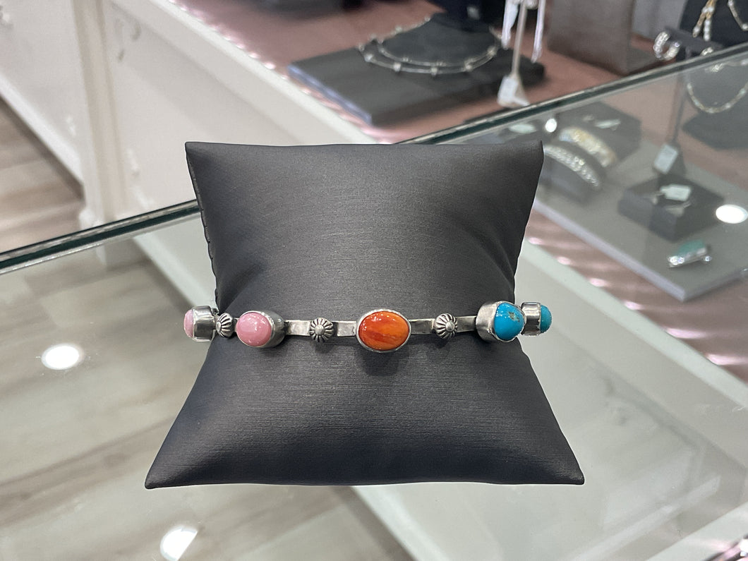 Sterling Silver Multi-Stone Bangle Bracelet