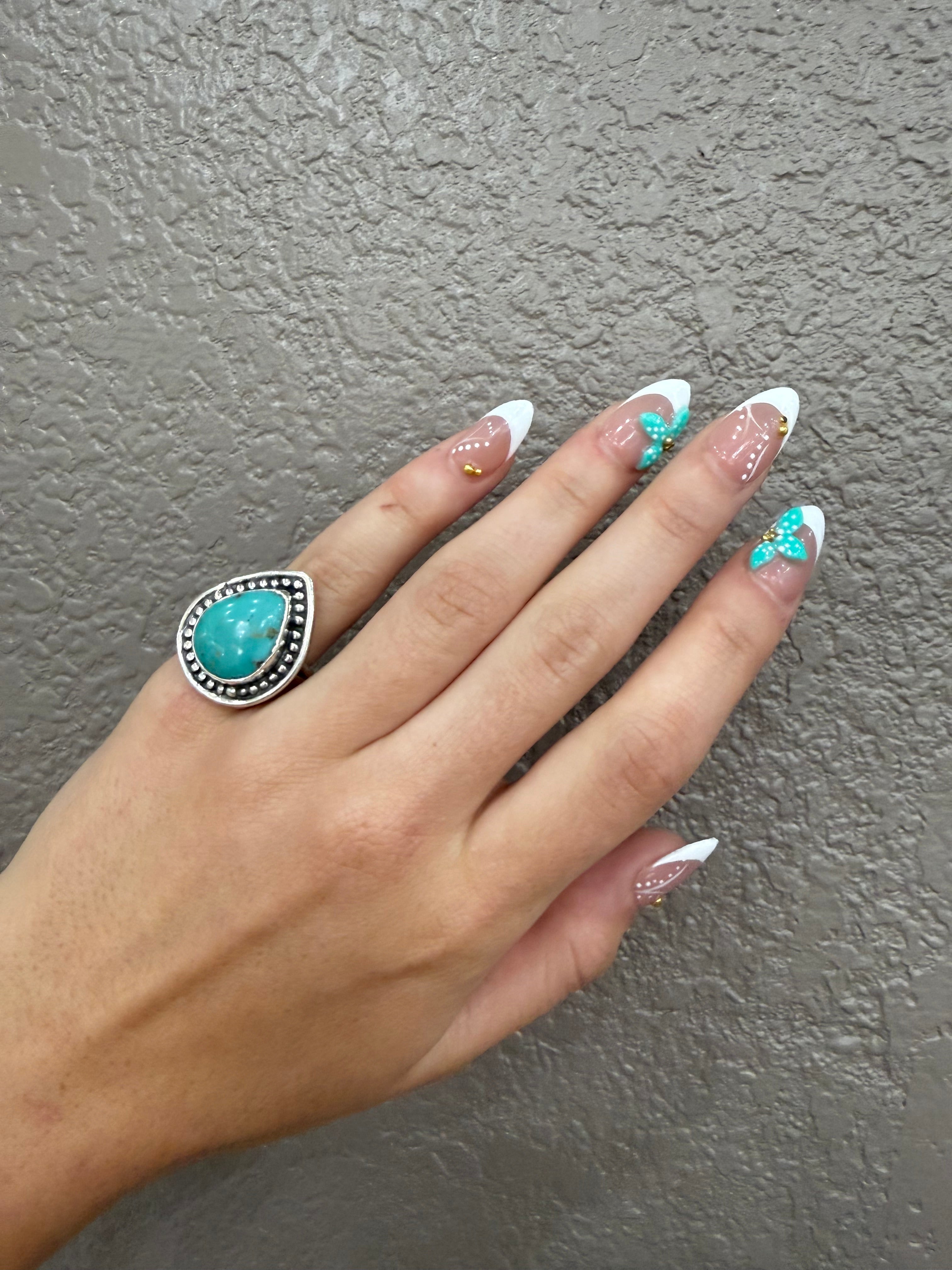 Kingman Turquoise Teardrop Ring