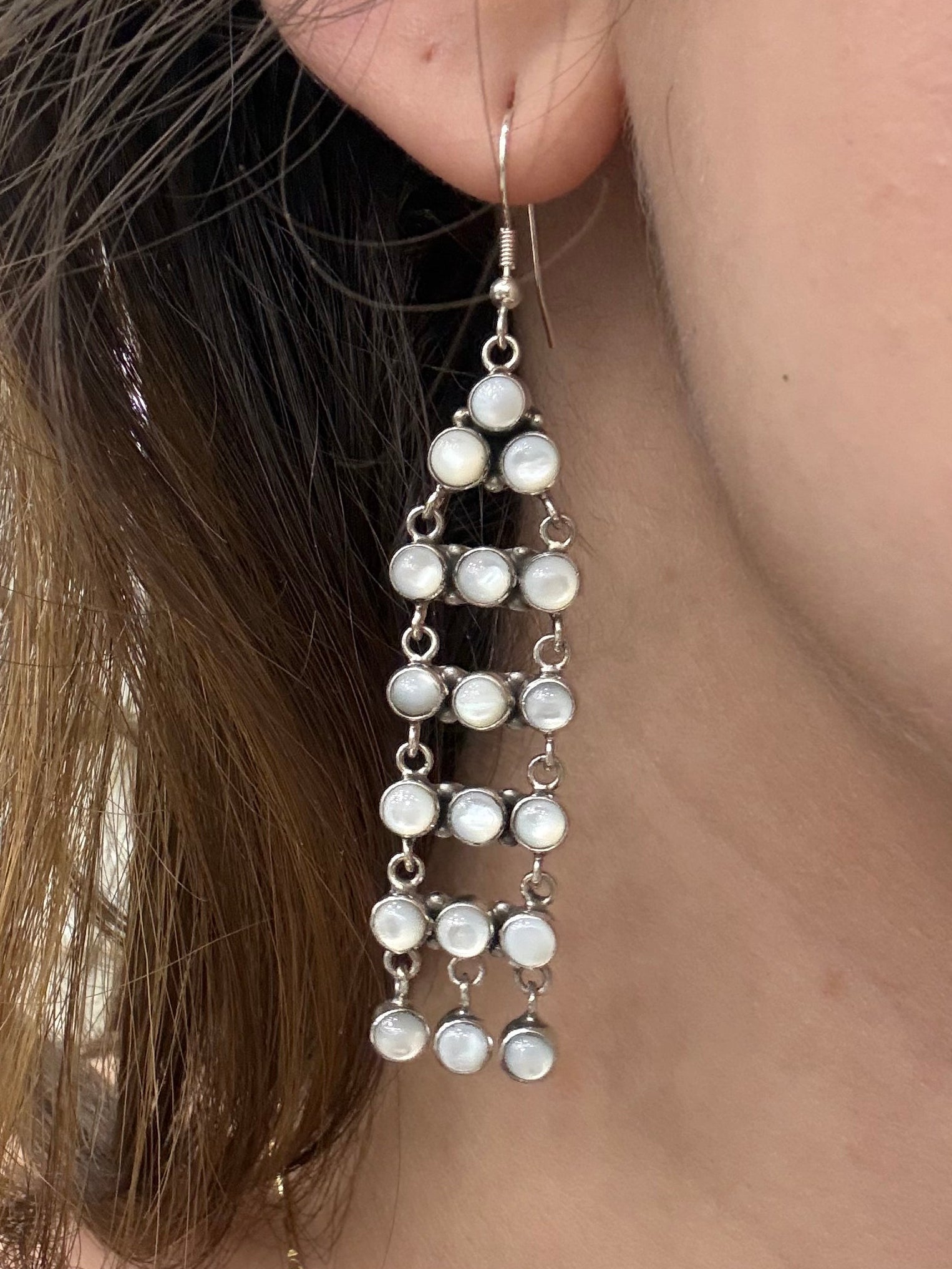 Mother of Pearl Chandelier Sterling Silver Earrings