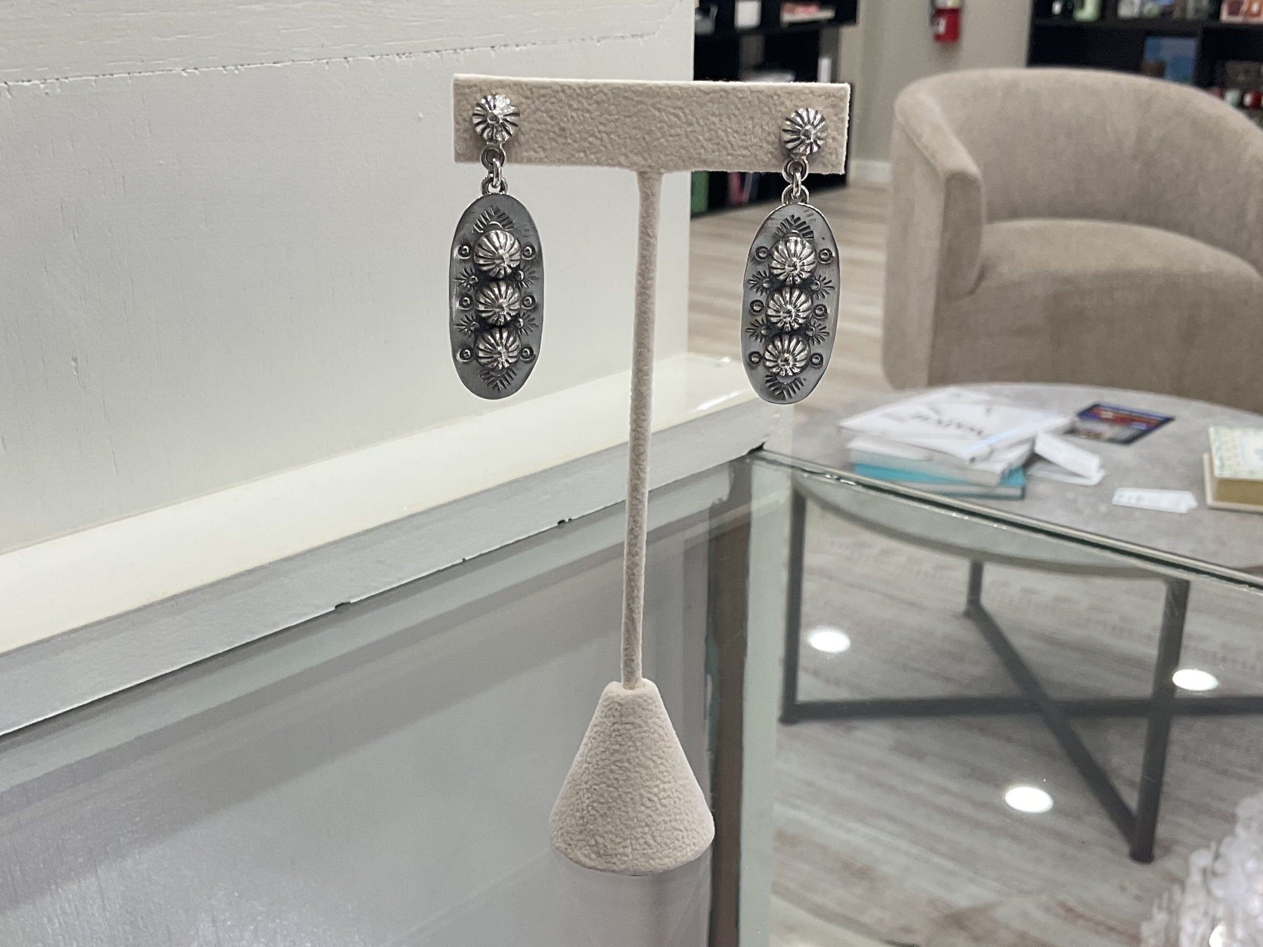 Sterling Silver Stamped Earrings with 3D Embellishment