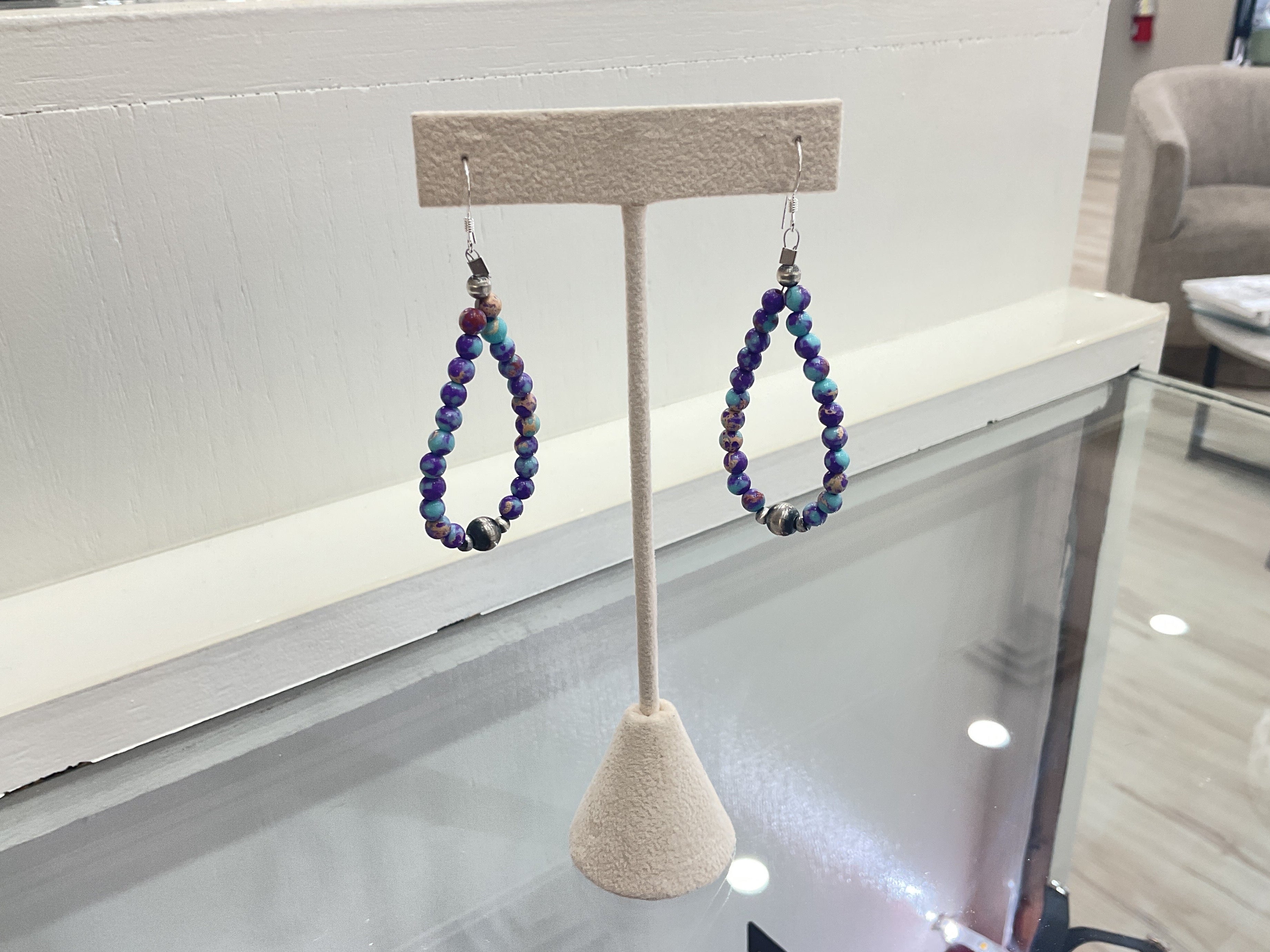 Purple Mohalf & Navajo Pearls Teardrop Earrings