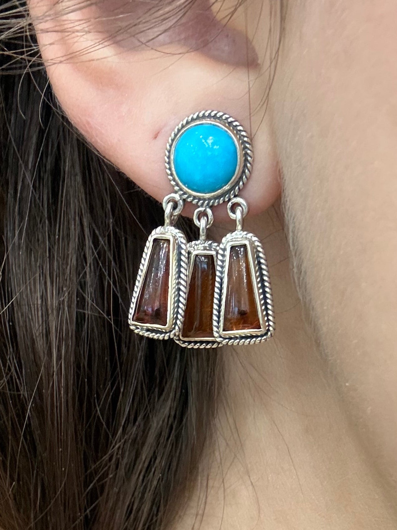 Amber and Kingman Turquoise Earrings