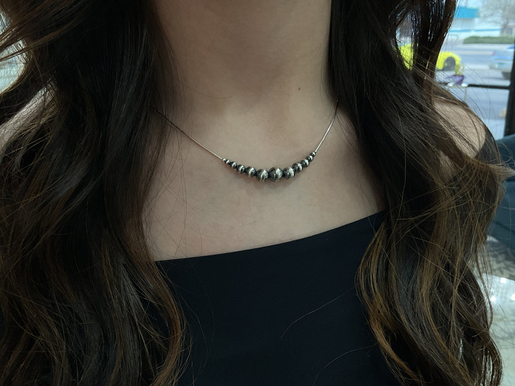 Sterling Silver Oxidized Bead Necklace