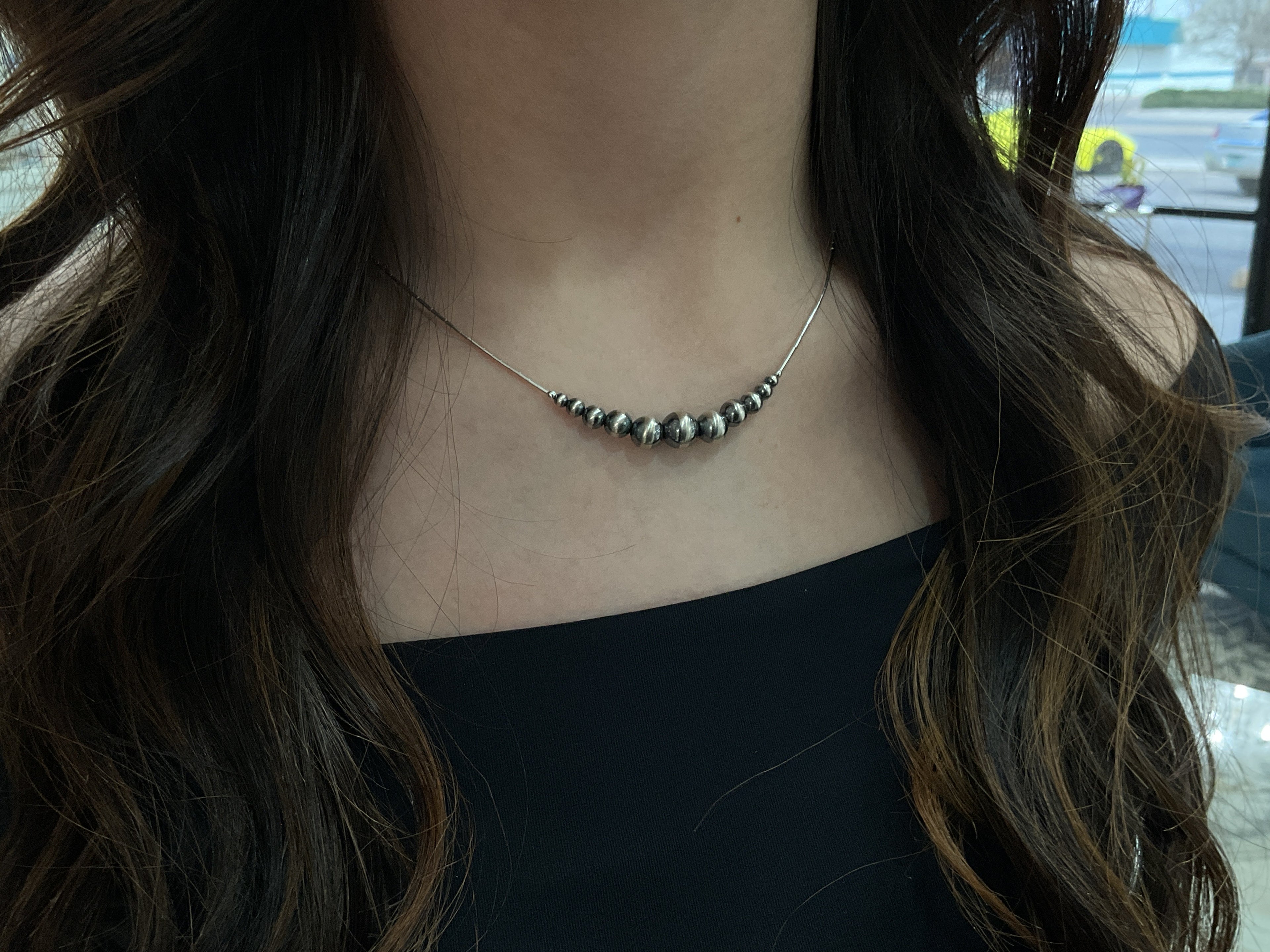 Sterling Silver Oxidized Bead Necklace