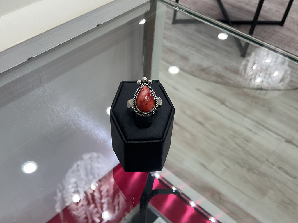 Red Spiny Oyster Pear Sterling Silver Ring