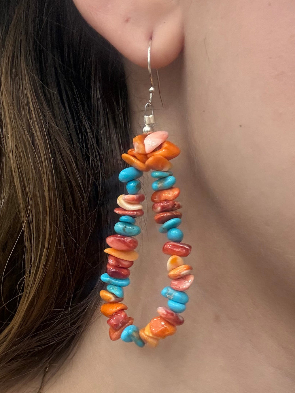 Spiny Oyster & Turquoise Nugget Tear Drop Earrings