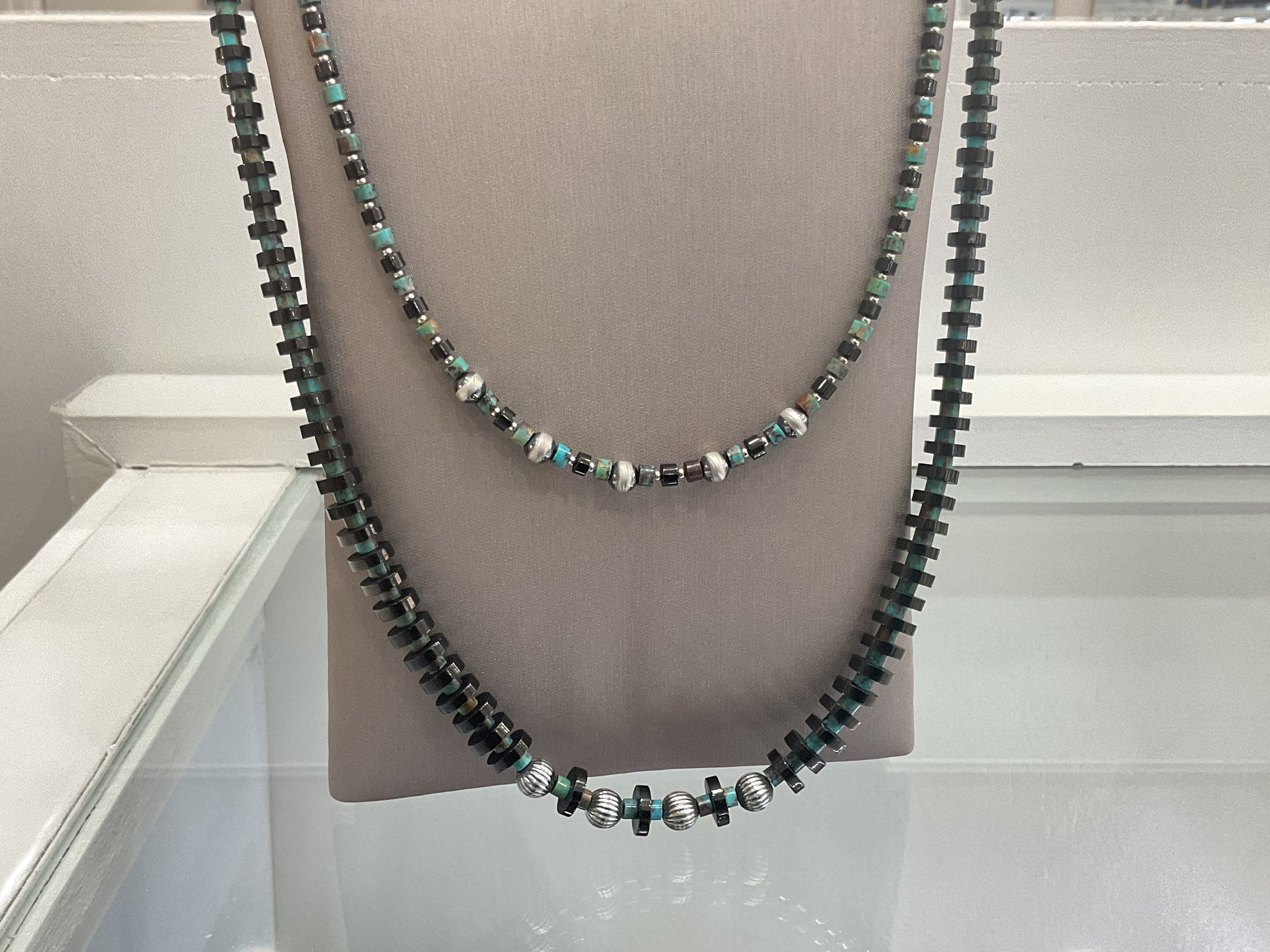 SSS Jet Heishi Turquoise and Sterling Silver Necklace