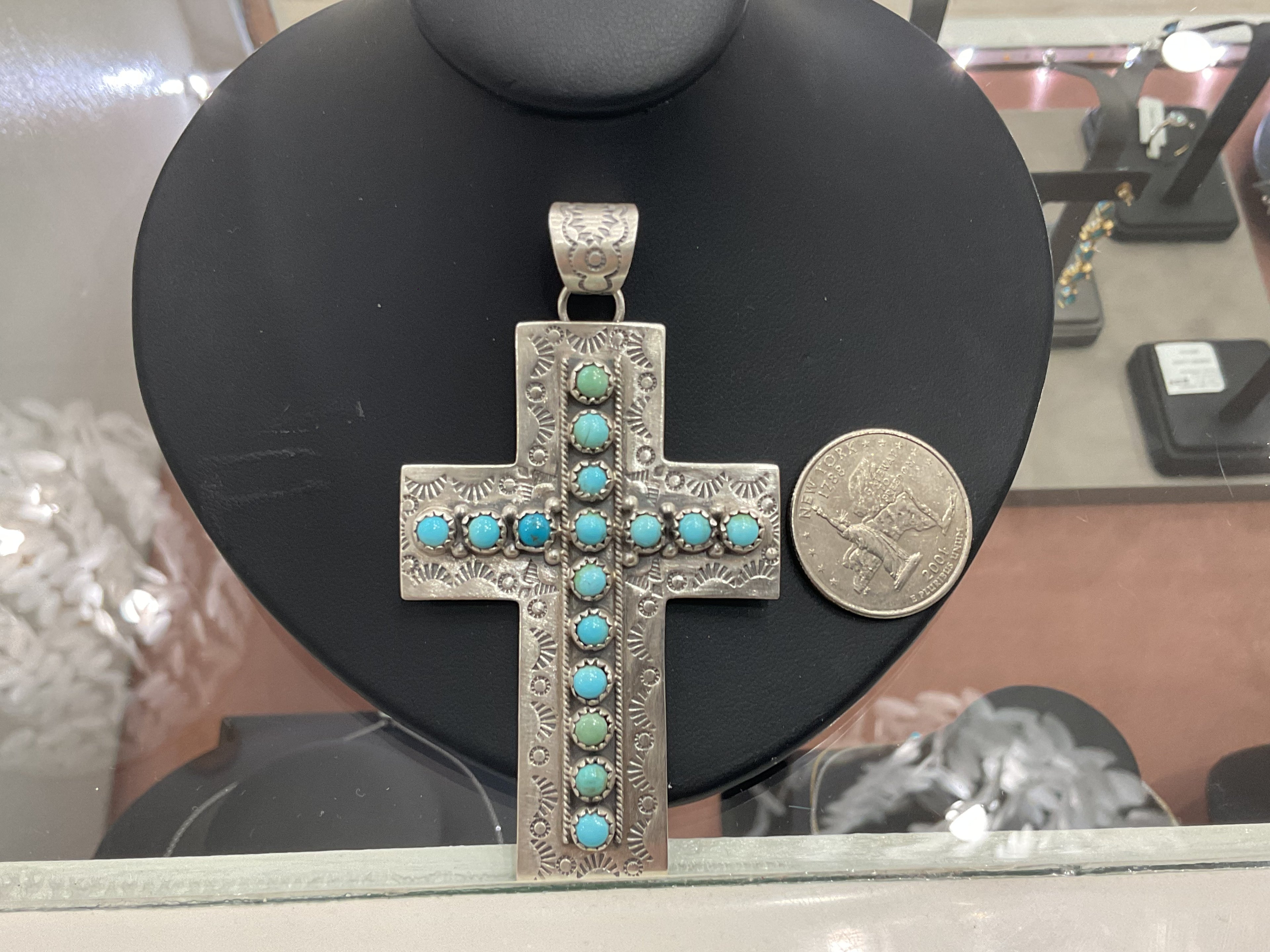 Kingman Turquoise Cross Pendant