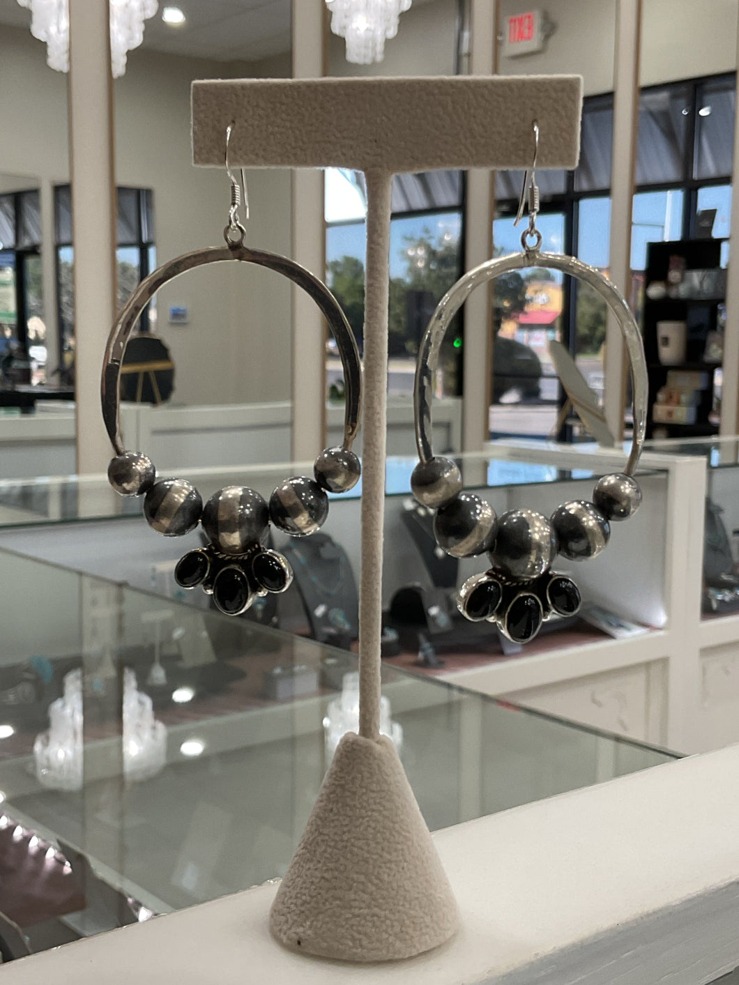 Navajo Pearls in Black Onyx Earrings