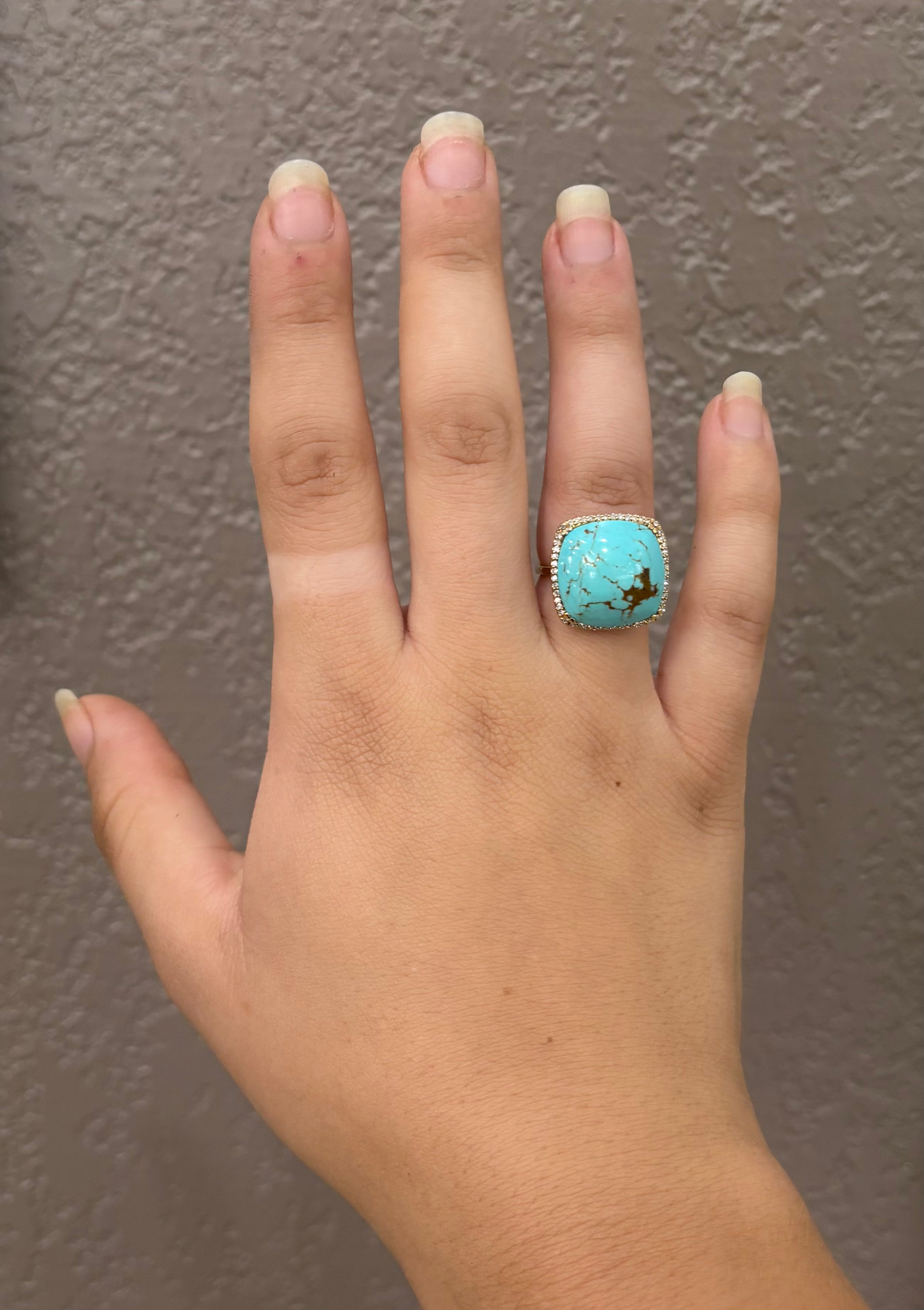 14KY Natural Diamond & Nevada Turquoise Ring