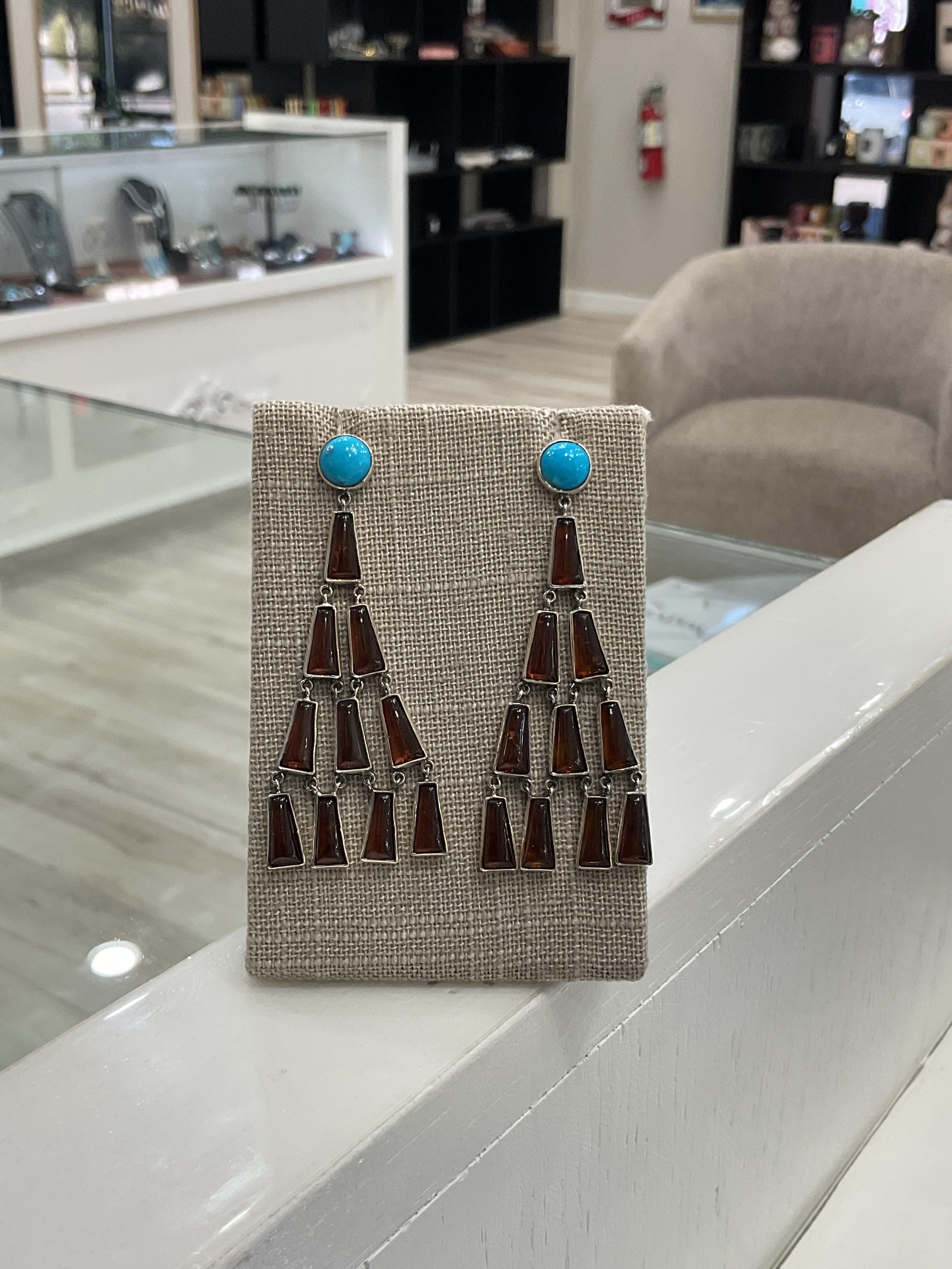 Amber and Kingman Turquoise Earrings