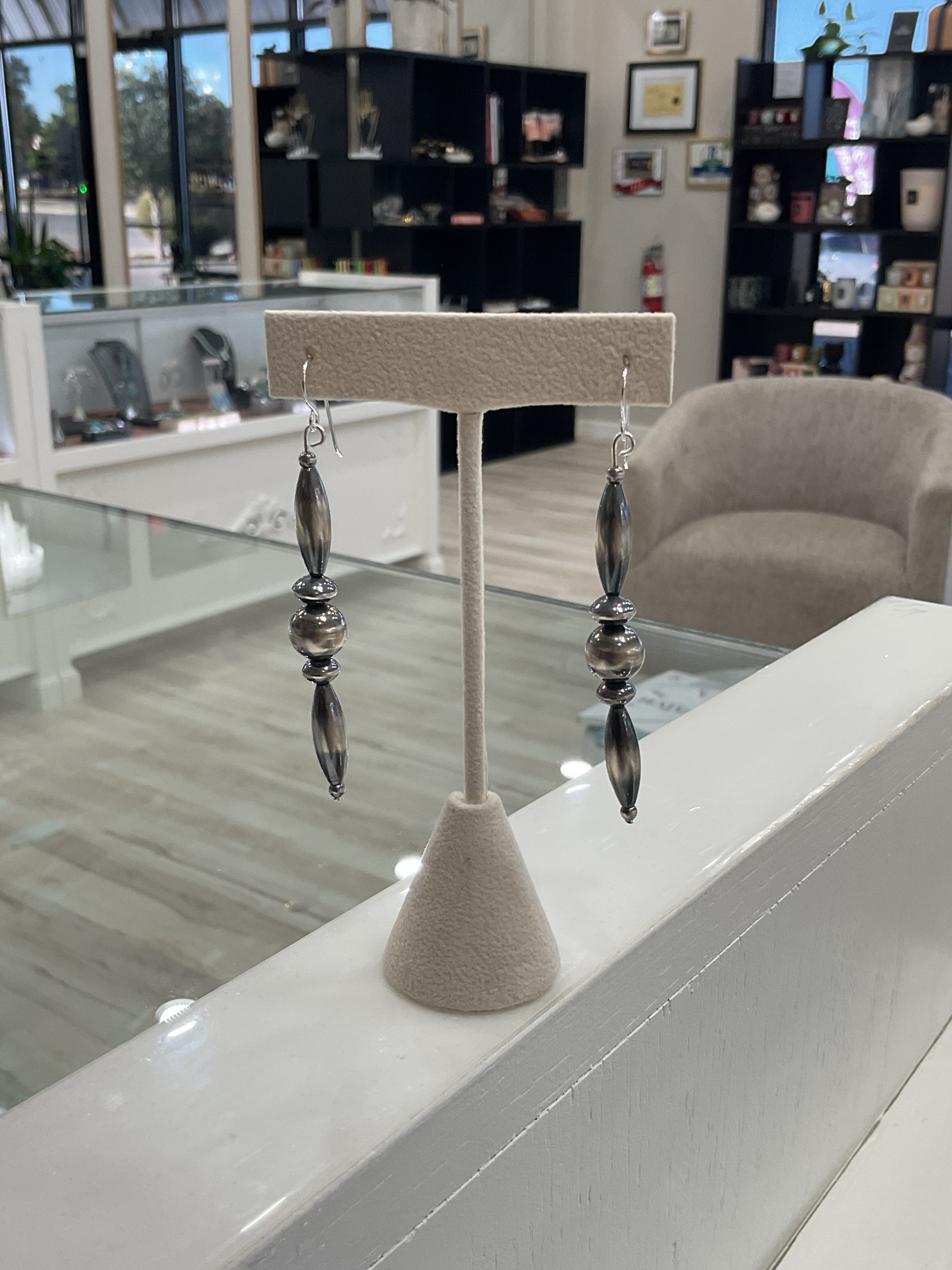 Sterling Silver Oxidized Bead Drop Earrings