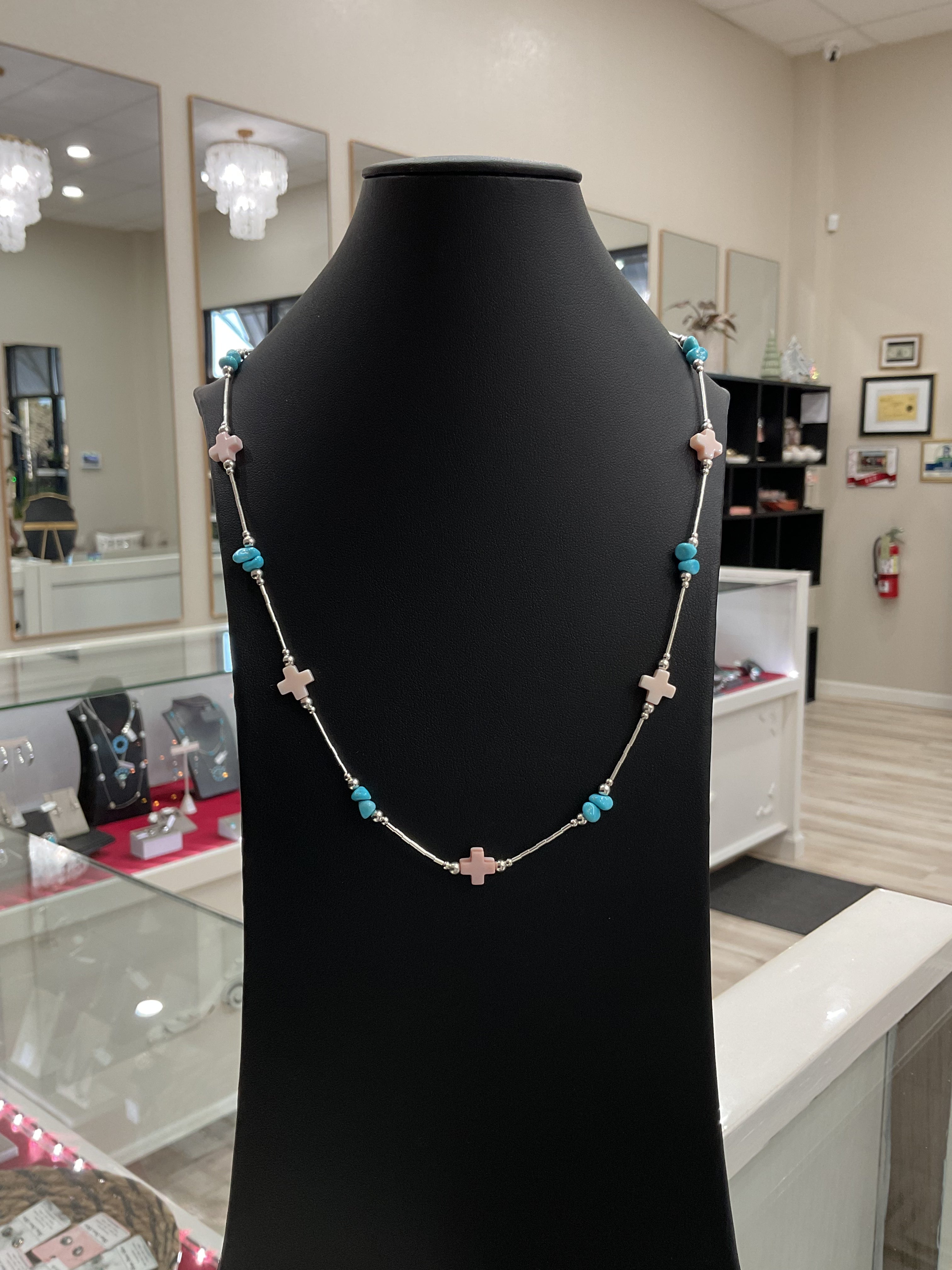 Pink Conch Cross Necklace