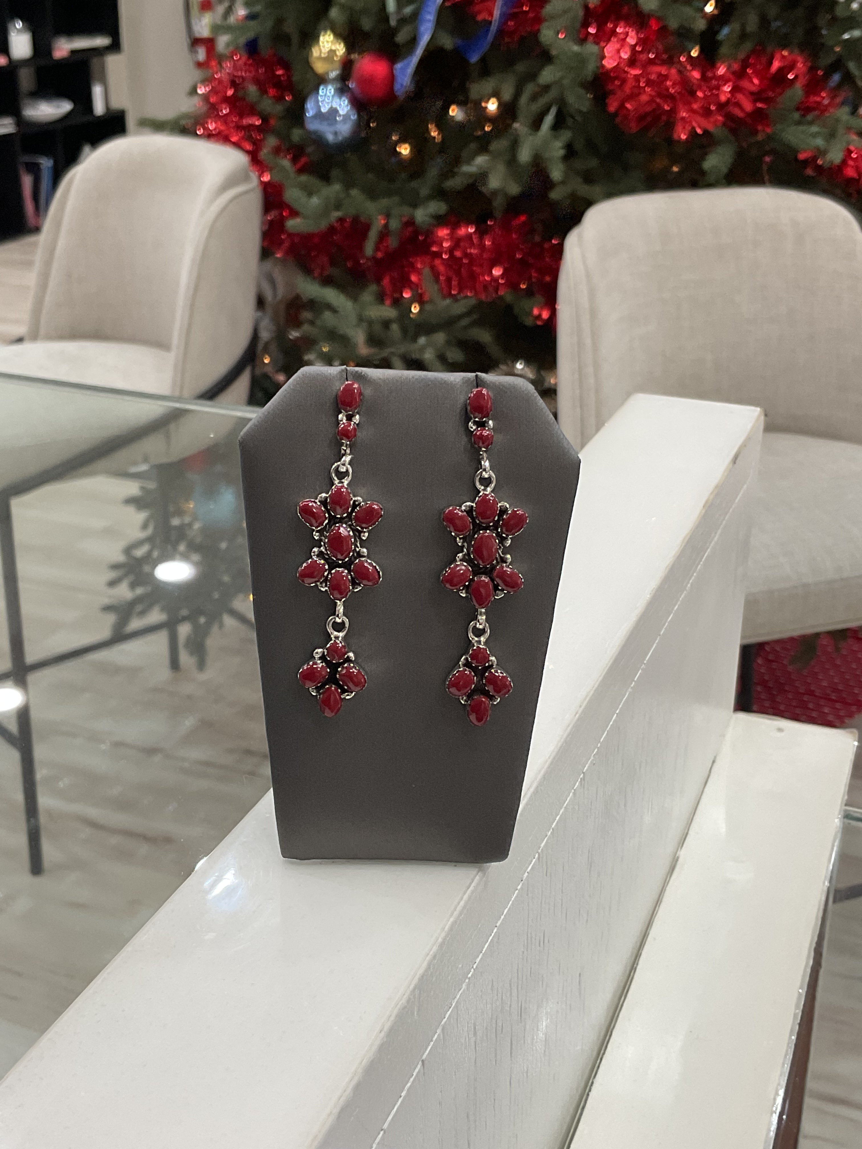 Red Coral Statement Earrings